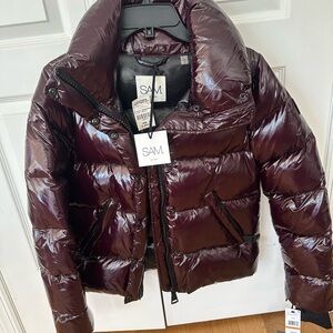 NWT SAM Shiny Puffer Jacket in Deep Burgundy/Merlot size Small